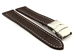 (image for) Genuine Leather Watch Strap Freiburg Deployment Clasp Dark Brown / White 20mm