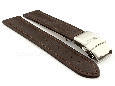 (image for) Genuine Leather Watch Strap Freiburg Deployment Clasp Dark Brown / Brown 18mm