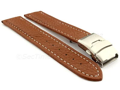 (image for) Genuine Leather Watch Strap Freiburg Deployment Clasp Brown / White 24mm