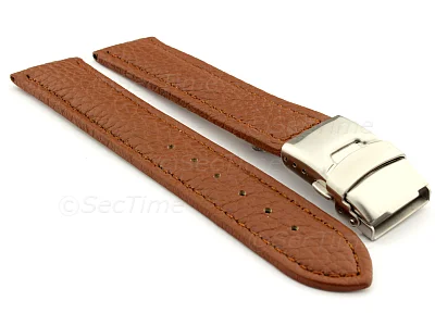 (image for) Genuine Leather Watch Strap Freiburg Deployment Clasp Brown / Brown 18mm