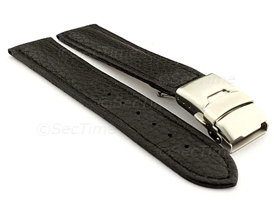 (image for) Genuine Leather Watch Strap Freiburg Deployment Clasp Black / Black 24mm