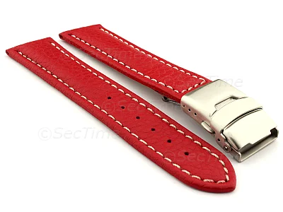 (image for) Genuine Leather Watch Strap Freiburg Deployment Clasp Red / White 26mm