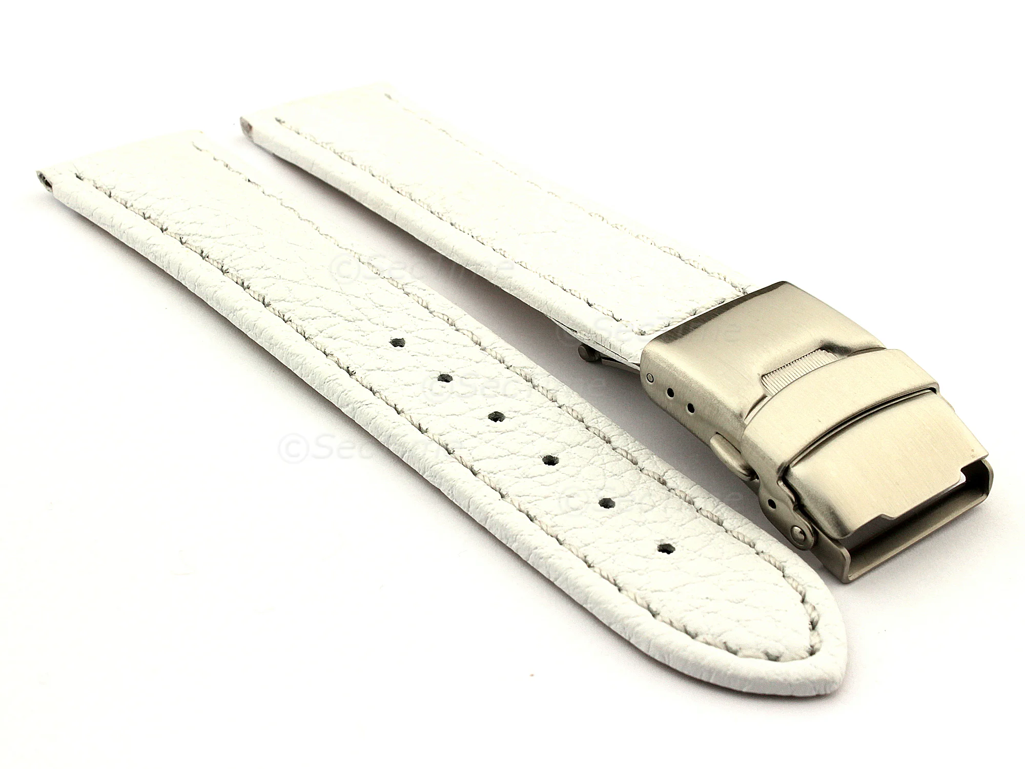 (image for) Genuine Leather Watch Strap Freiburg Deployment Clasp White / White 20mm