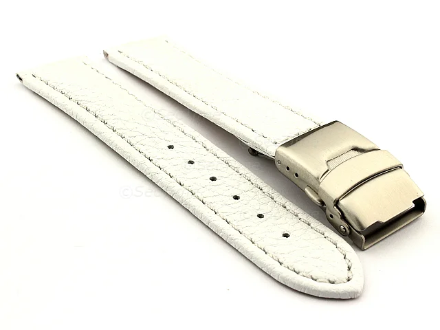 (image for) Genuine Leather Watch Strap Freiburg Deployment Clasp White / White 20mm