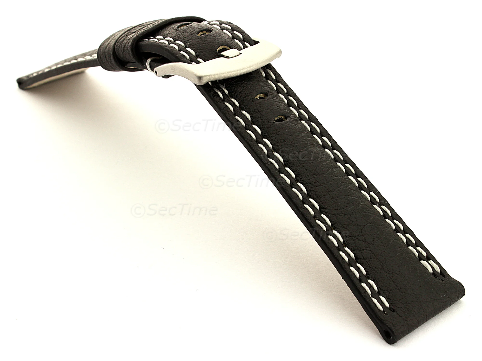 (image for) Double Stitched Leather Watch Band Freiburg DS Black 20mm (1)