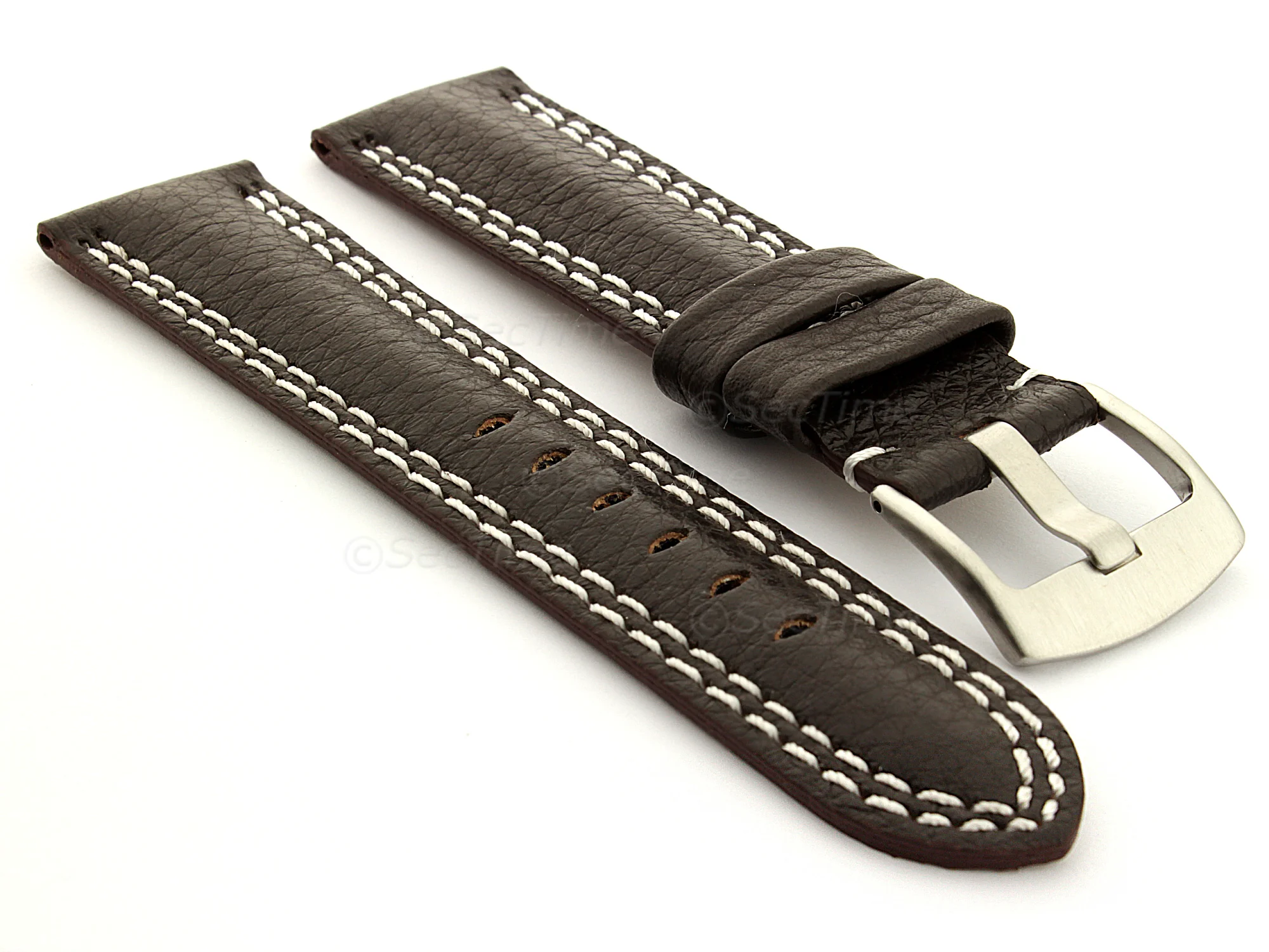 (image for) Double Stitched Leather Watch Band Freiburg DS Dark Brown 22mm