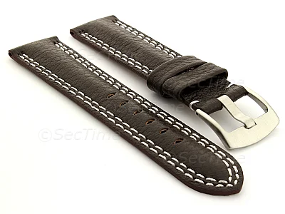 (image for) Double Stitched Leather Watch Band Freiburg DS Dark Brown 20mm