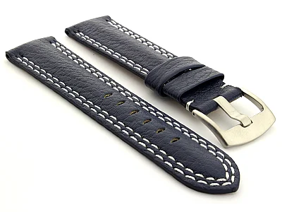 (image for) Double Stitched Leather Watch Band Freiburg DS Navy Blue 20mm