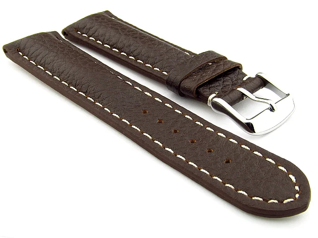 (image for) Padded Watch Strap Genuine Leather FREIBURG VIP Dark Brown/White 18mm