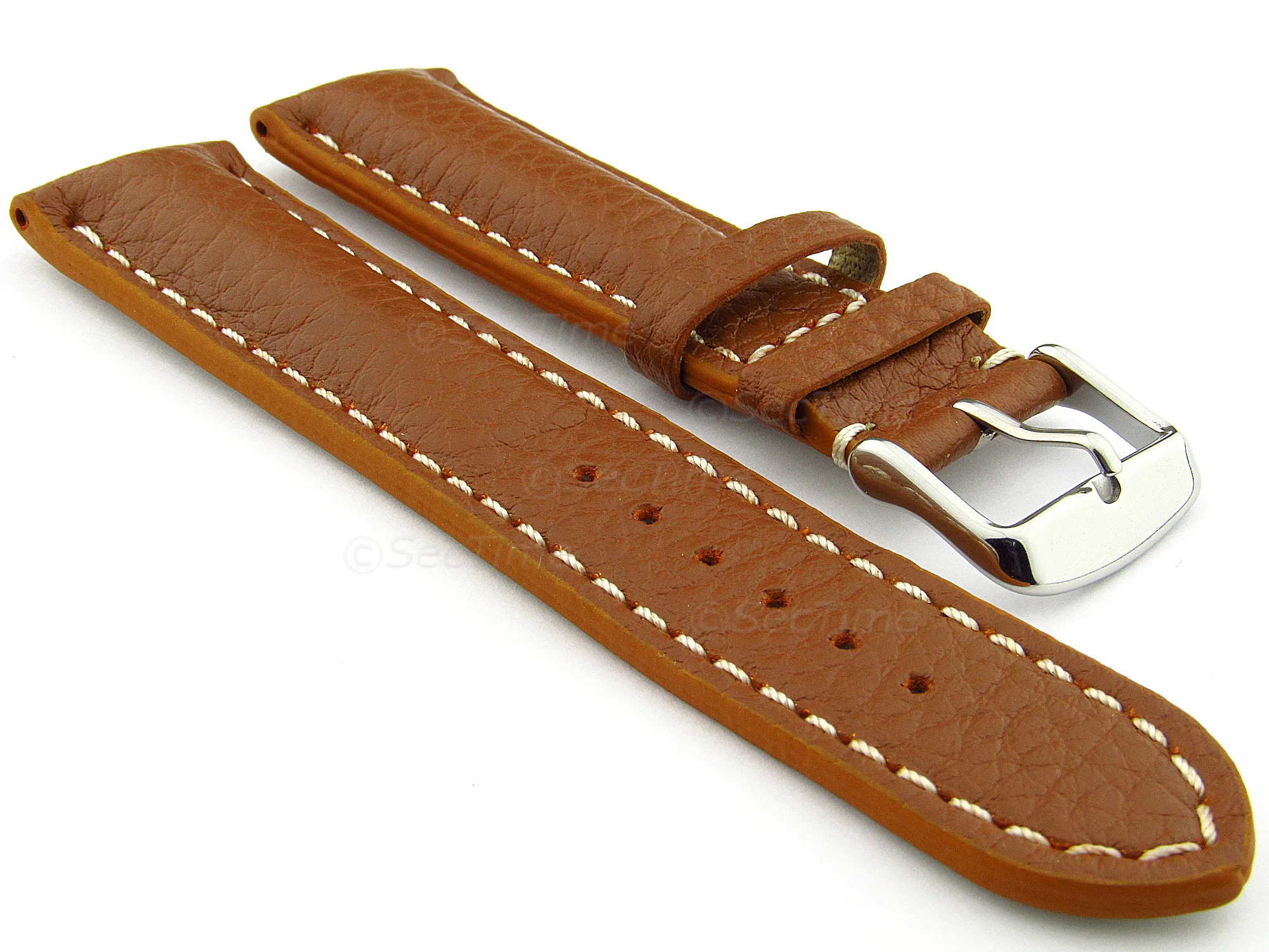 (image for) Padded Watch Strap Genuine Leather FREIBURG VIP Brown/White 24mm