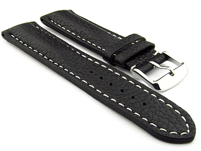 (image for) Padded Watch Strap Genuine Leather FREIBURG VIP Black/White 18mm