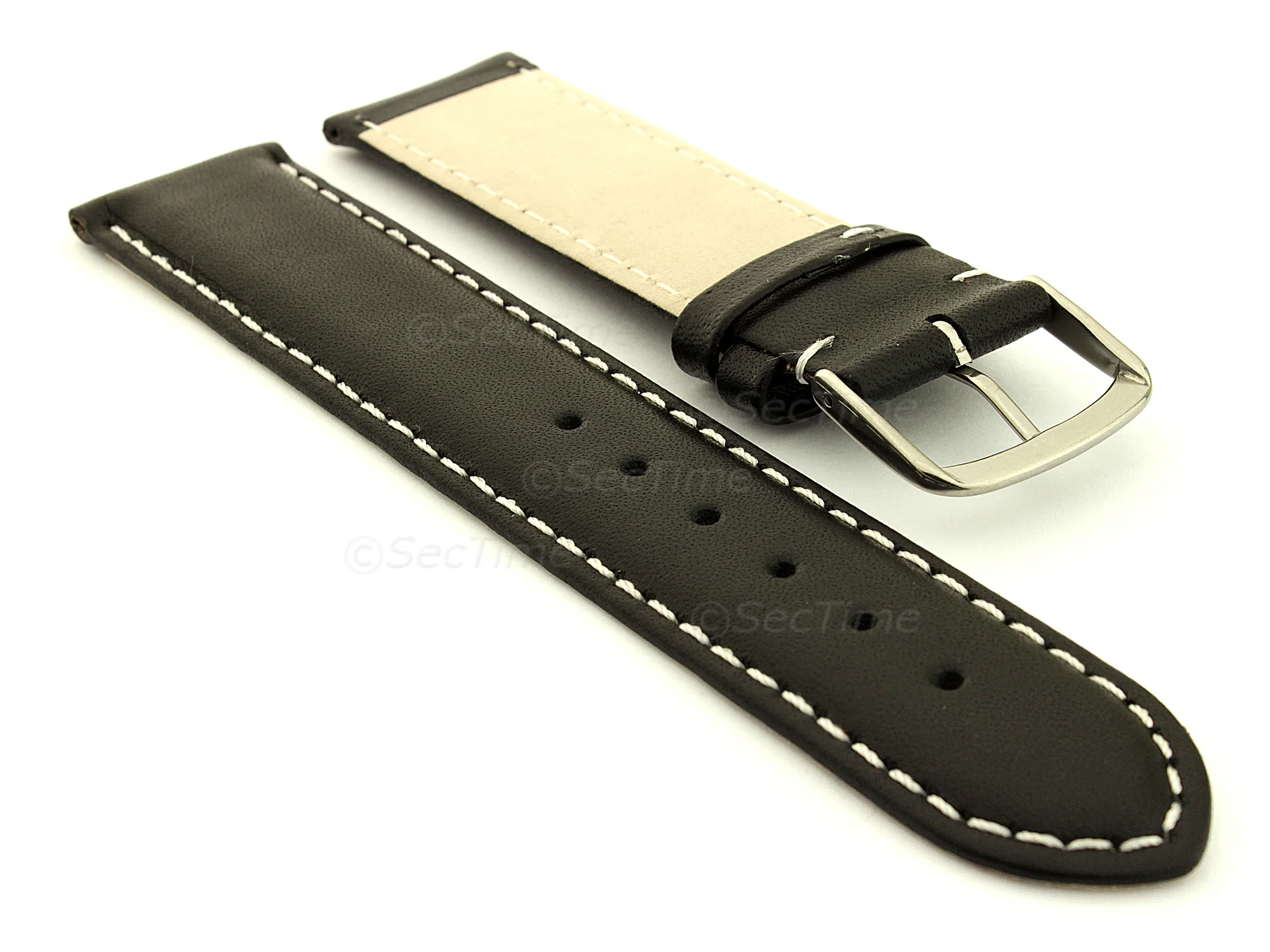 (image for) Genuine Leather Watch Strap Genk Black / White 17mm (1)