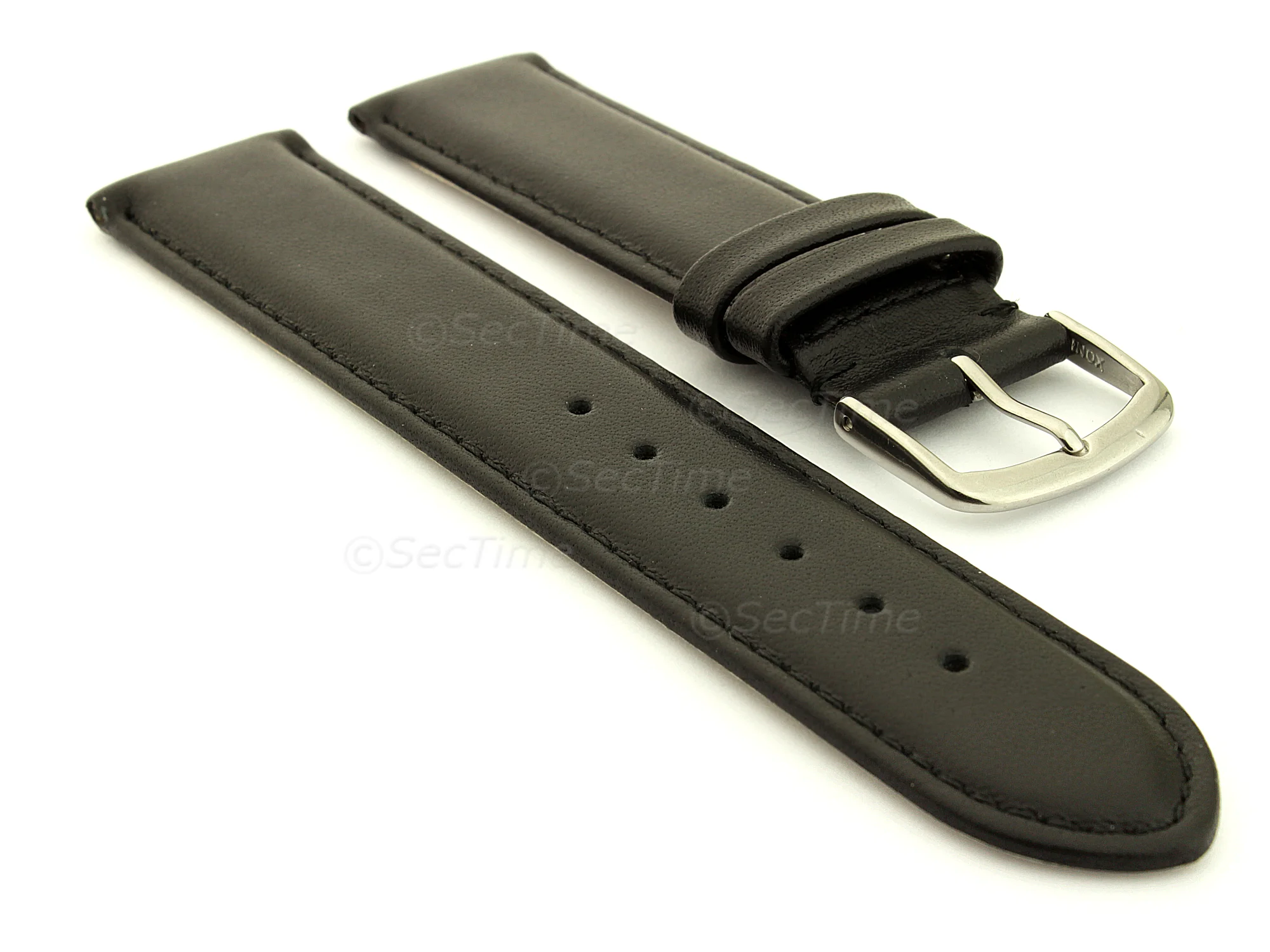(image for) Genuine Leather Watch Strap Genk Black / Black 17mm