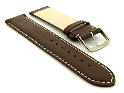 (image for) Genuine Leather Watch Strap Genk Dark Brown / White 17mm (1)