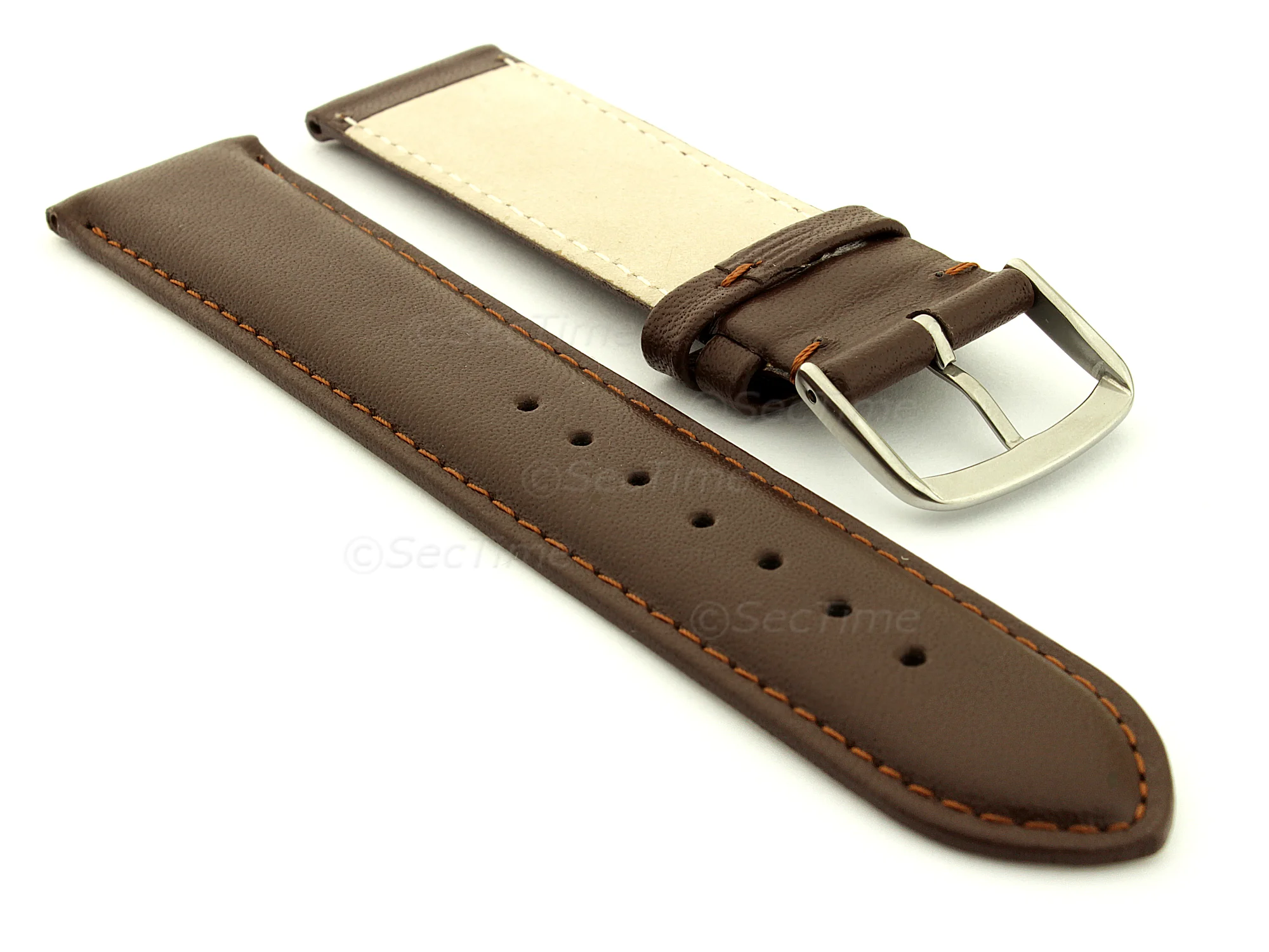 (image for) Genuine Leather Watch Strap Genk Dark Brown / Brown 17mm (1)