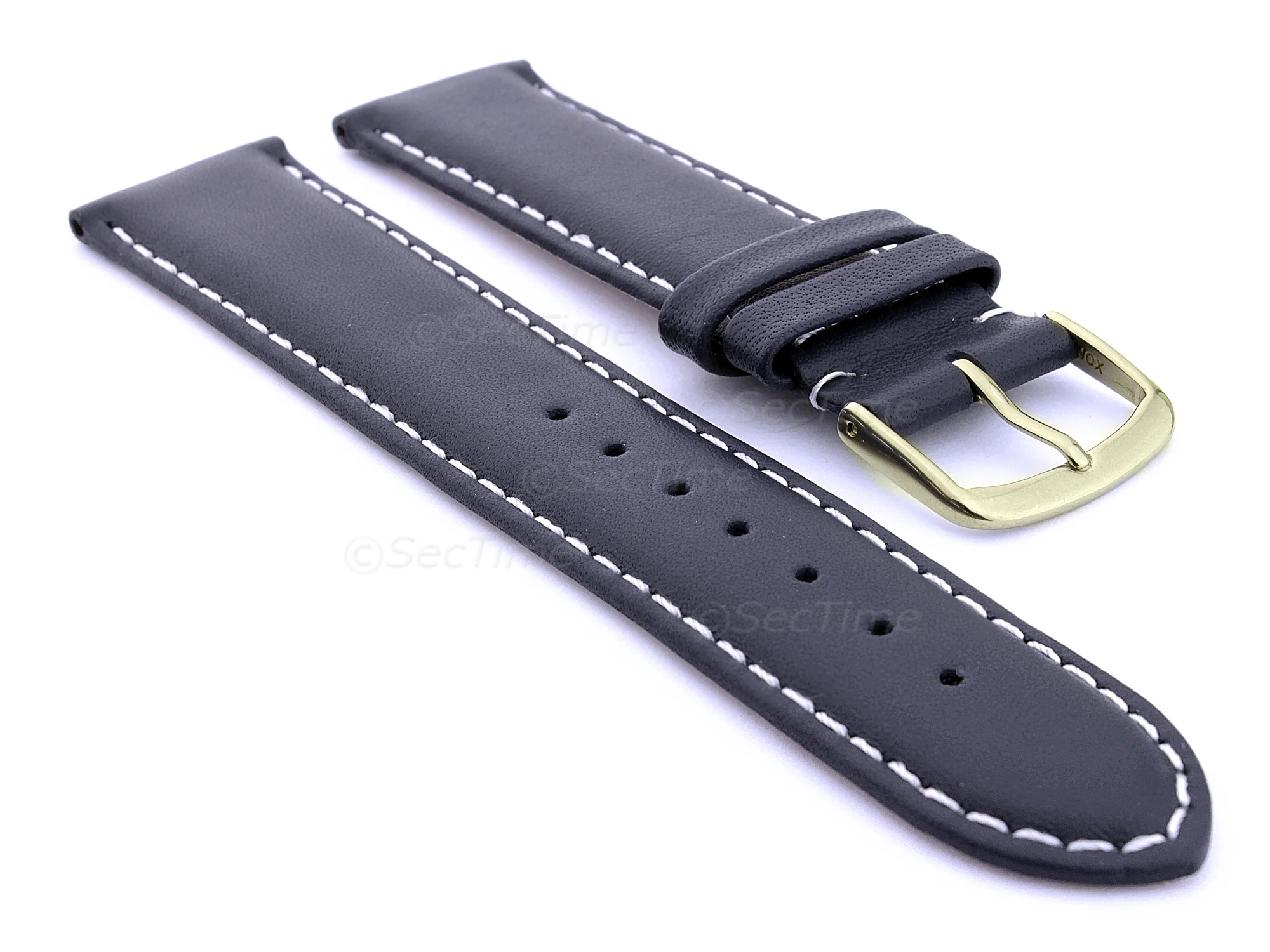 (image for) Genuine Leather Watch Strap Genk Navy Blue / White 17mm