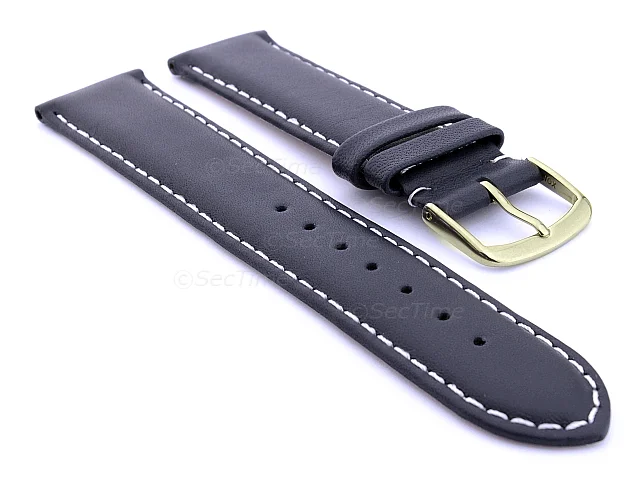(image for) Genuine Leather Watch Strap Genk Navy Blue / White 17mm