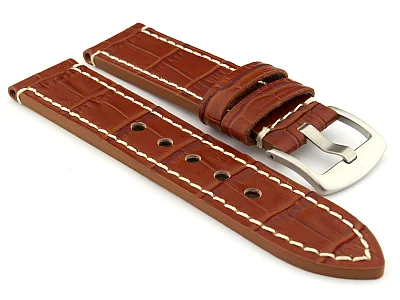 (image for) Genuine Leather Watch Strap CROCO GRAND PANOR Brown/White 20mm