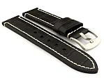 (image for) Genuine Leather Watch Strap CROCO GRAND PANOR Black/White 20mm