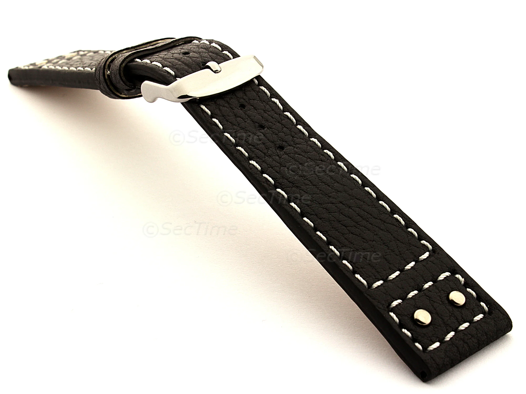 (image for) Harley Davidson Style Riveted Leather Watch Band Black 18mm (1)