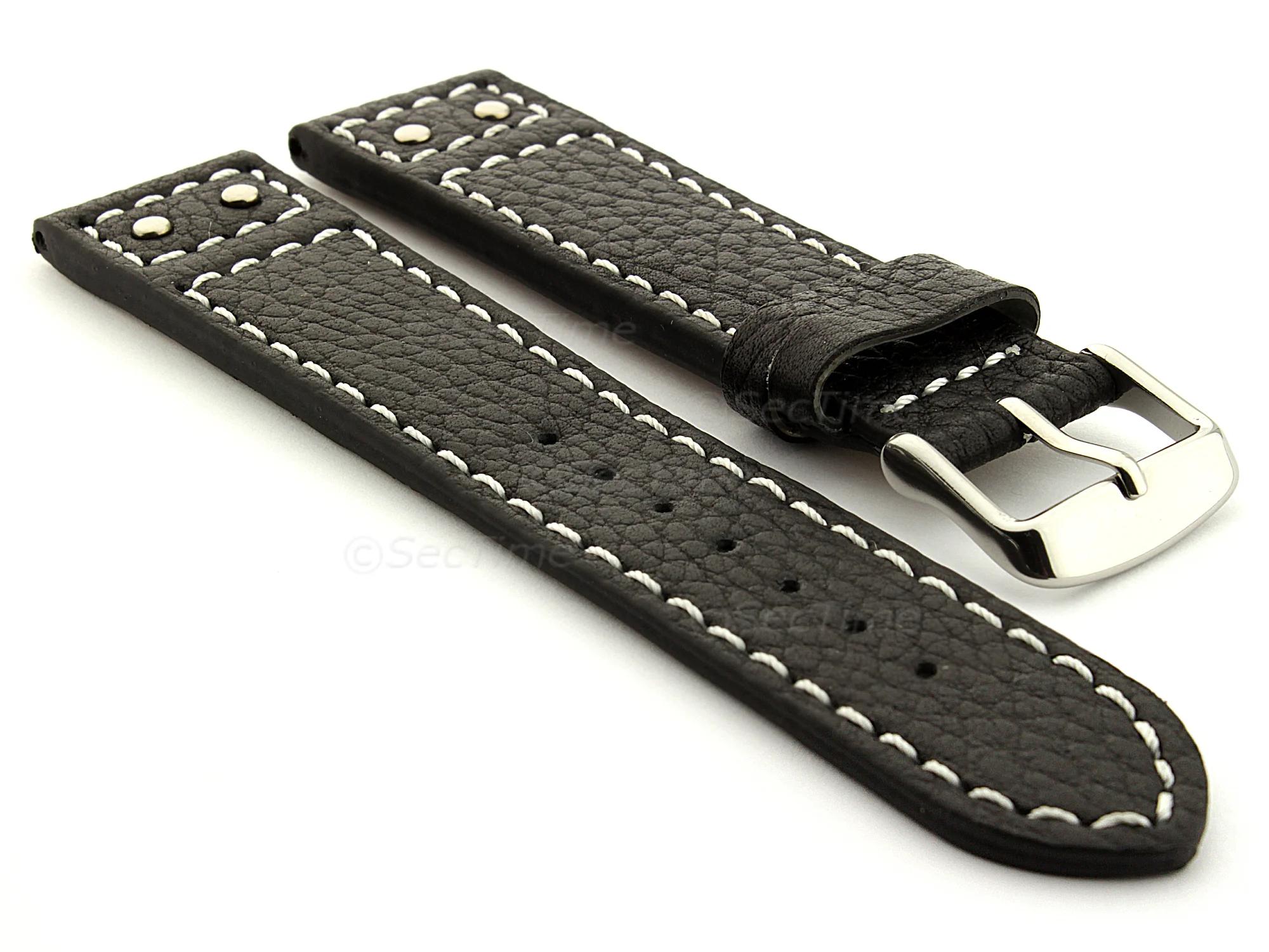 (image for) Harley Davidson Style Riveted Leather Watch Band Black 18mm