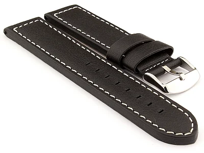 (image for) 22mm Black - HAVANA Genuine Leather Watch Strap / Band (1)