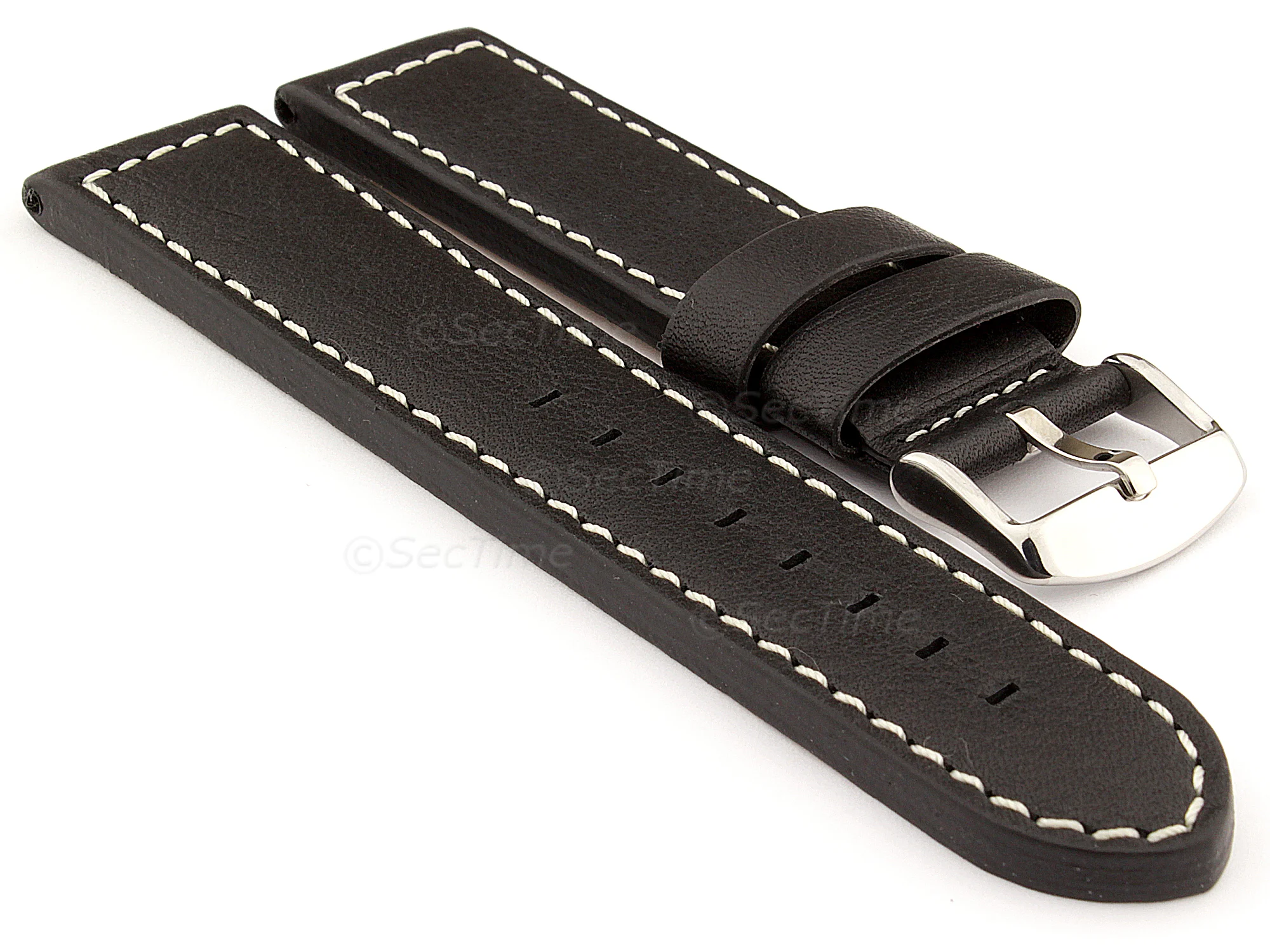 (image for) 22mm Black - HAVANA Genuine Leather Watch Strap / Band (1)