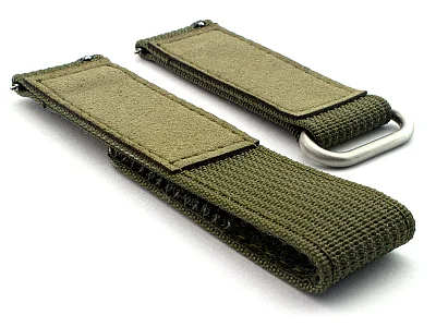 (image for) Quick Release Watch Strap Ribbed Nylon Hook & Loop TP Olive Green 21mm (1)