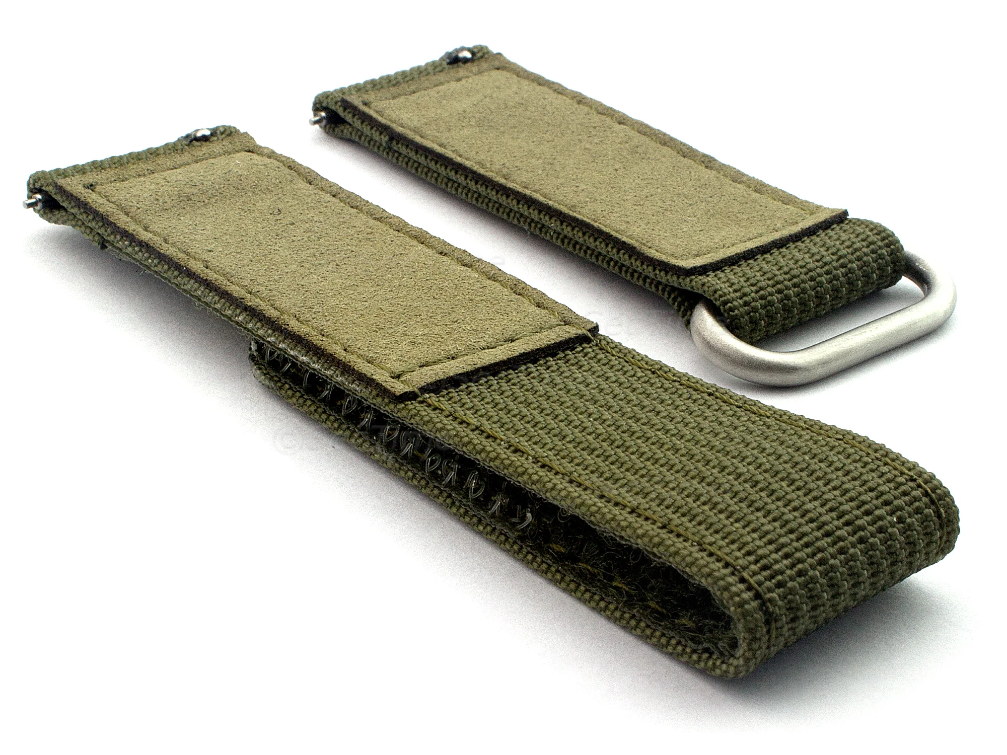 (image for) Quick Release Watch Strap Ribbed Nylon Hook & Loop TP Olive Green 21mm (1)
