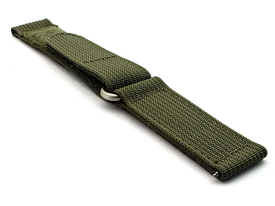 (image for) Quick Release Watch Strap Ribbed Nylon Hook & Loop TP Olive Green 21mm (2)