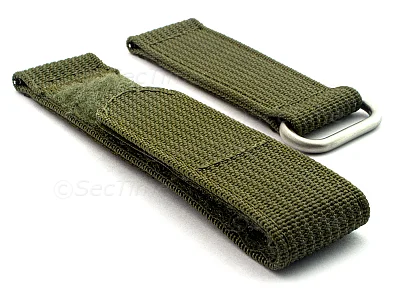 (image for) Quick Release Watch Strap Ribbed Nylon Hook & Loop TP Olive Green 22mm