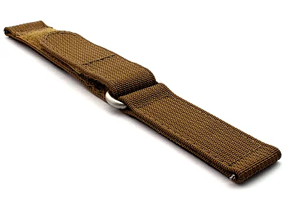 (image for) Quick Release Watch Strap Ribbed Nylon Hook & Loop TP Khaki-Brown 24mm (2)