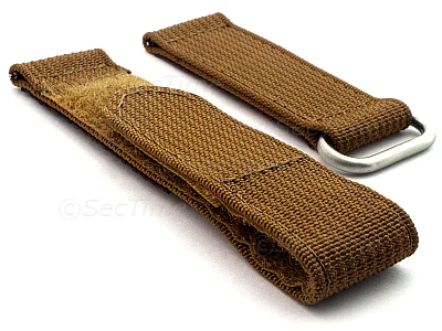 (image for) Quick Release Watch Strap Ribbed Nylon Hook & Loop TP Khaki-Brown 22mm