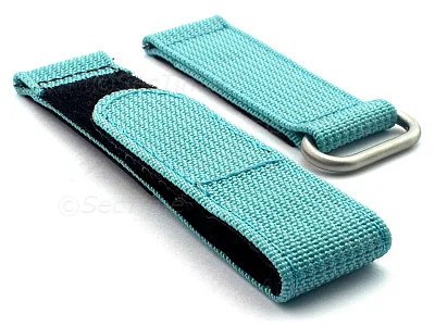 (image for) Quick Release Watch Strap Ribbed Nylon Hook & Loop TP Turquoise 22mm