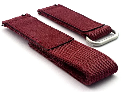 (image for) Quick Release Watch Strap Ribbed Nylon Hook & Loop TP Maroon 20mm (1)