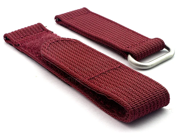 (image for) Quick Release Watch Strap Ribbed Nylon Hook & Loop TP Maroon 20mm
