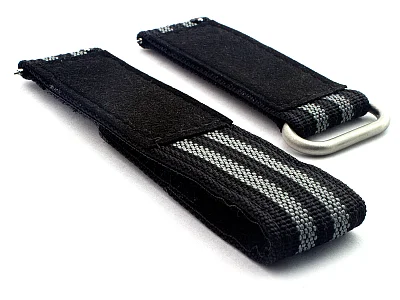 (image for) Quick Release Watch Strap Ribbed Nylon Hook & Loop TP Black/Grey (JB) 21mm (1)