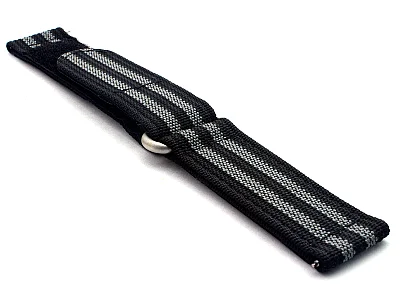 (image for) Quick Release Watch Strap Ribbed Nylon Hook & Loop TP Black/Grey (JB) 21mm (2)