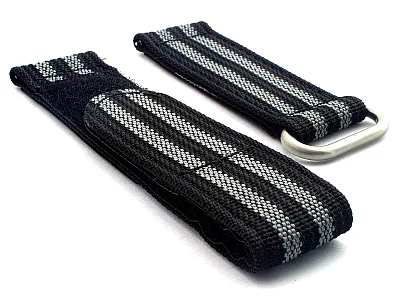 (image for) Quick Release Watch Strap Ribbed Nylon Hook & Loop TP Black/Grey (JB) 21mm