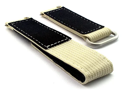 (image for) Quick Release Watch Strap Ribbed Nylon Hook & Loop TP Beige 24mm (1)