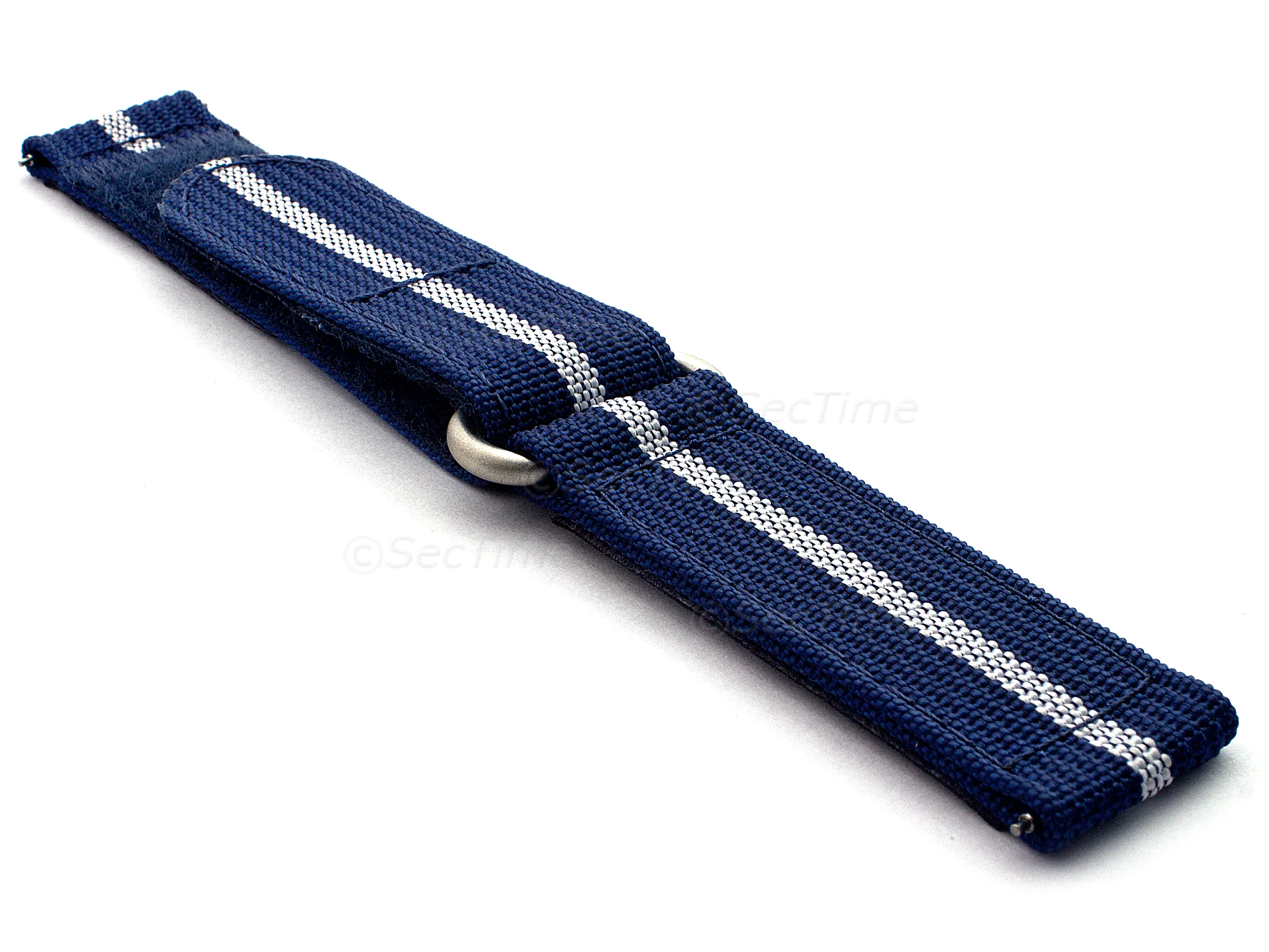 (image for) Quick Release Watch Strap Ribbed Nylon Hook & Loop TP Navy Blue/White (3) 20mm (2)