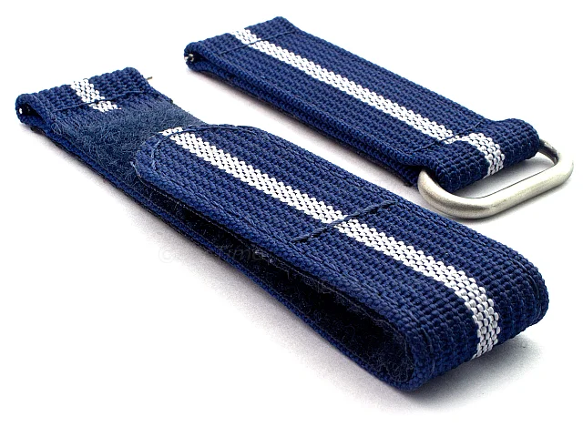 (image for) Quick Release Watch Strap Ribbed Nylon Hook & Loop TP Navy Blue/White (3) 20mm