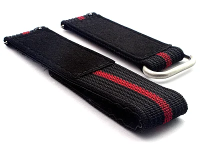 (image for) Quick Release Watch Strap Ribbed Nylon Hook & Loop TP Black/Red (3) 20mm (1)