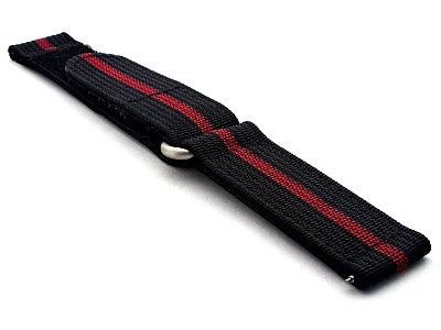 (image for) Quick Release Watch Strap Ribbed Nylon Hook & Loop TP Black/Red (3) 20mm (2)