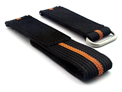 (image for) Quick Release Watch Strap Ribbed Nylon Hook & Loop TP Black/Orange (3) 20mm (1)
