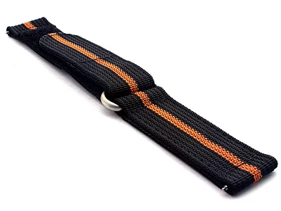 (image for) Quick Release Watch Strap Ribbed Nylon Hook & Loop TP Black/Orange (3) 20mm (2)