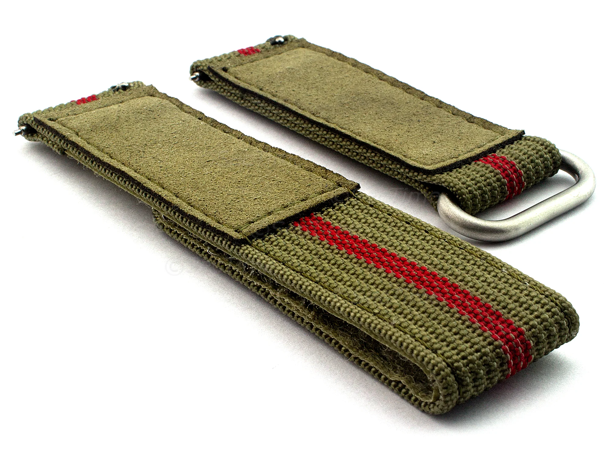 (image for) Quick Release Watch Strap Ribbed Nylon Hook & Loop TP Olive Green/Red (3) 20mm (1)