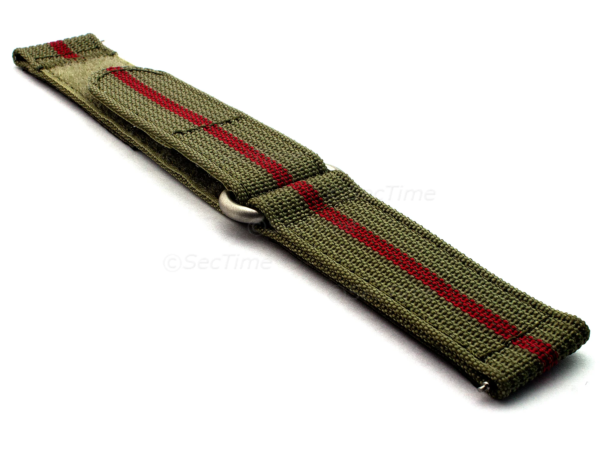 (image for) Quick Release Watch Strap Ribbed Nylon Hook & Loop TP Olive Green/Red (3) 20mm (2)