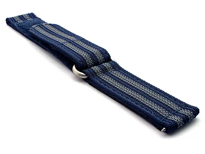 (image for) Quick Release Watch Strap Ribbed Nylon Hook & Loop TP Navy Blue/Grey (5) 20mm (2)
