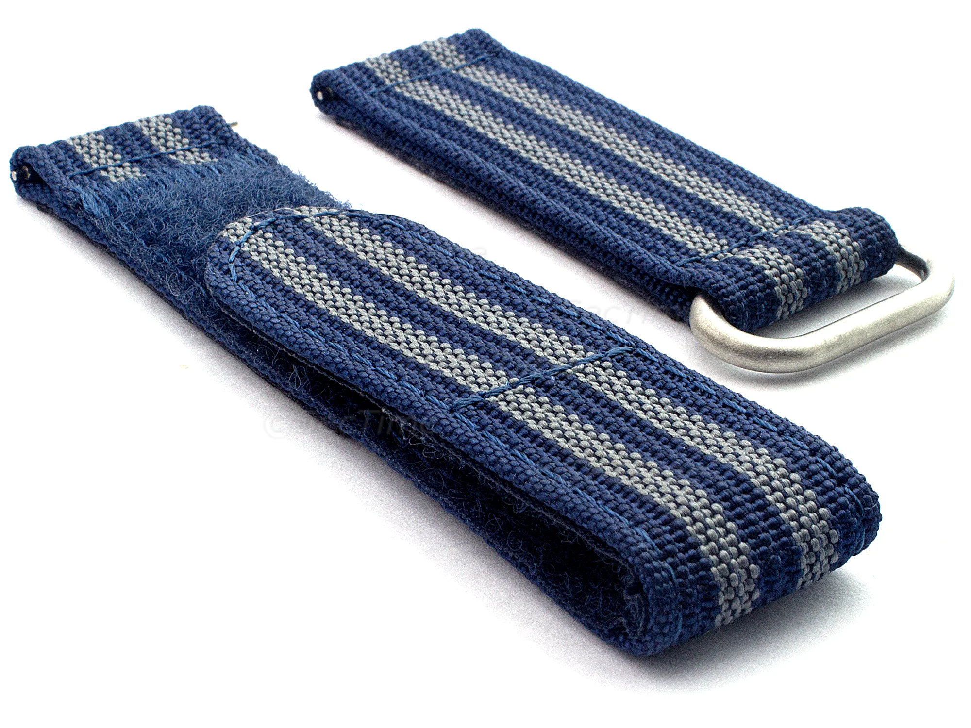 (image for) Quick Release Watch Strap Ribbed Nylon Hook & Loop TP Navy Blue/Grey (5) 20mm
